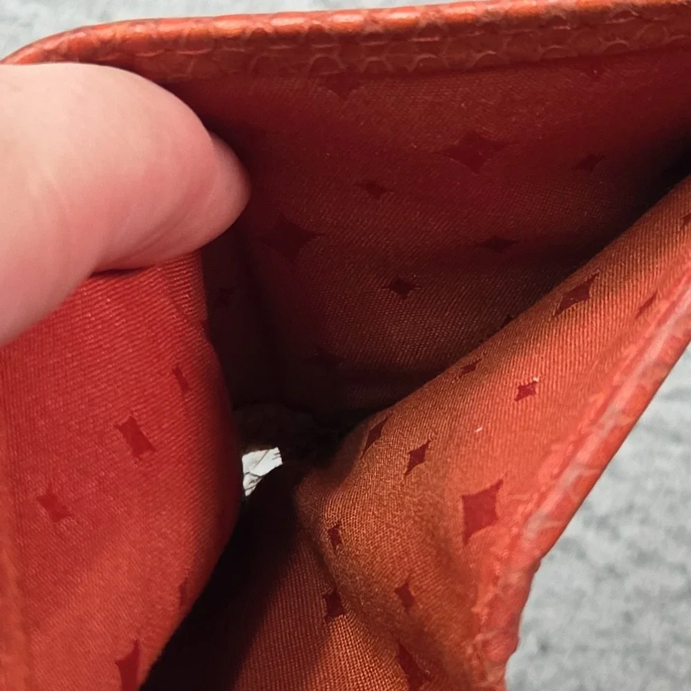 Fossil Key-Per Wallet Womens Maddox Orange Leather Pocket Gator Emboss VTG Y2K
